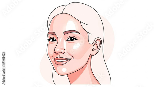 A serene illustration of a smiling woman with a glowing complexion