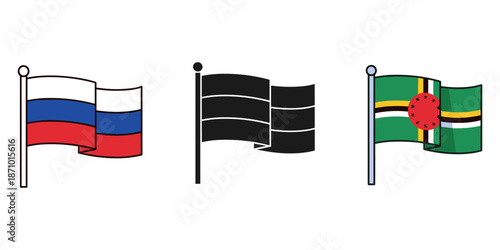 Flags of russia, africa, and dominica Vector