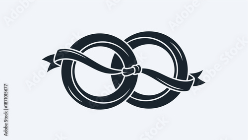 Interconnected infinity symbol with ribbon knot graphic illustration with icon and logo and design element and vector graphic and black and white