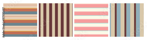 Set of retro seamless vertical and horizontal stripes with jagged and straight lines.