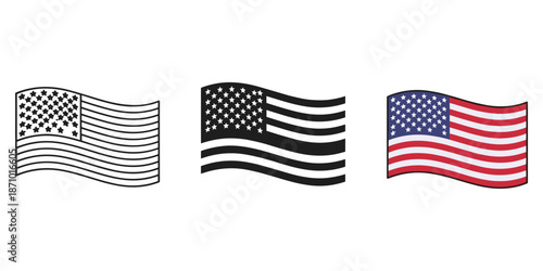 Three different versions of the american flag Vector