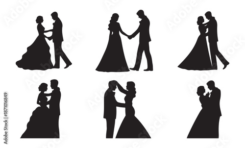 Wedding couple dancing silhouette elegant bride groom romantic embrace pose for celebration event