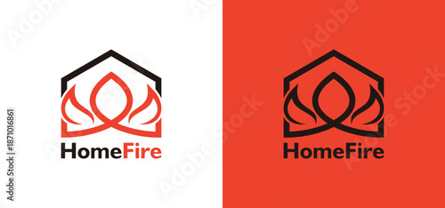Home fire logo with flames in a home shape. Suitable for real estate or home improvement businesses looking for a fiery design.