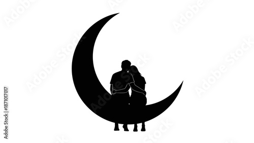 Couple sitting on crescent moon together