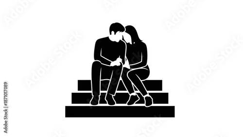 Couple sitting on steps in love and affection outdoors