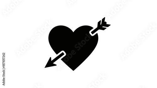 Black heart pierced by arrow on Valentine's Day