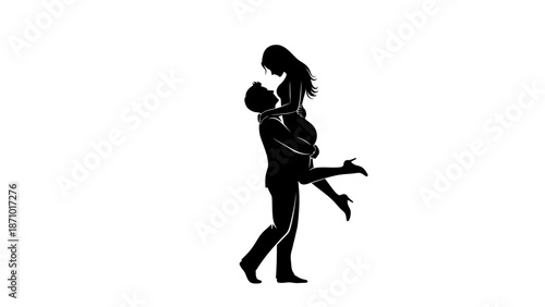 Man lifts woman in romantic Valentine's Day evening illustration