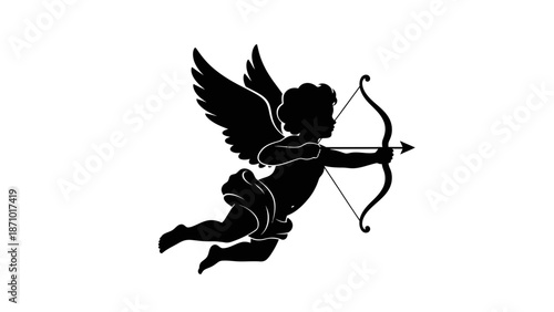 Cupid shoots arrow Valentine love symbol flying