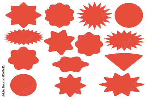 Collection of Red Starburst and Circle Shapes for Design and Marketing