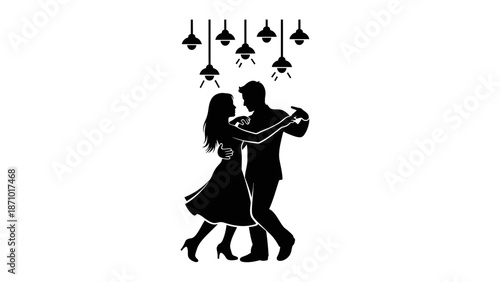 Couple dancing together under lights in a romantic evening scene Valentine