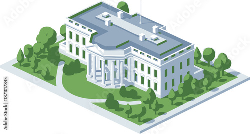 Isometric vector illustration of a green city with houses buildings roads and urban design