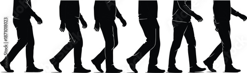 Walking silhouette, human motion, gait cycle, step phase, movement icon, biomechanics pose, flat vector illustration