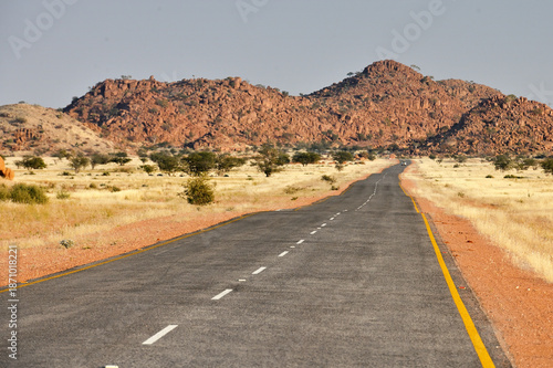 Picturesque view of a paved road in the African deser