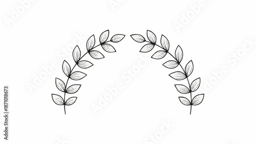 Hand drawn laurel wreath illustration on white background.