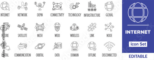 Internet Network DePIN Connectivity Web3 Global Vector Icon Set