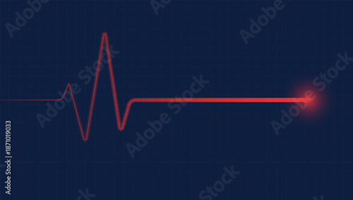 Red heartbeat signal line on dark blue grid background, representing health monitoring, medical data, pulse analysis, and digital measurement concepts.