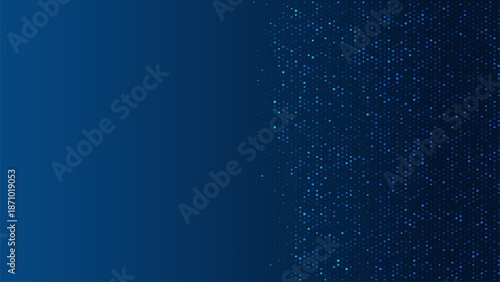 Big data background with glowing blue digital particles forming data flow on the right side and clean copy space on the left, ideal for technology and analytics themes.
