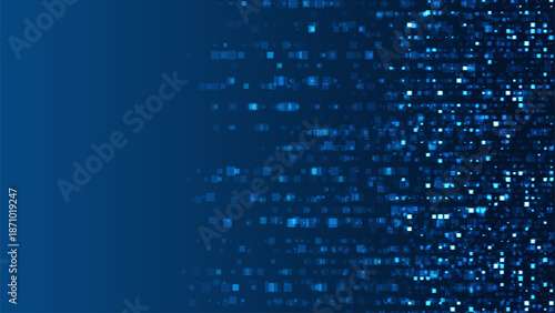 Big data technology background with glowing blue digital particles on the right and clean copy space on the left for modern data and analytics concepts.