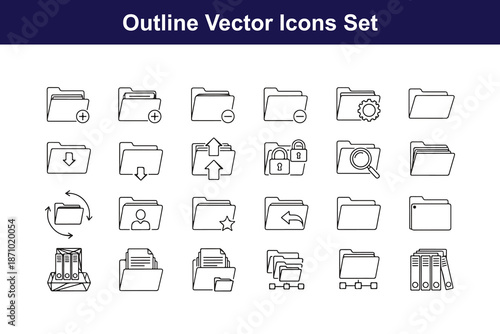 Outline vector icons set of file folders Vector