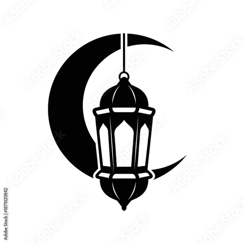 Eid celebration lantern hangs on crescent moon Eid 