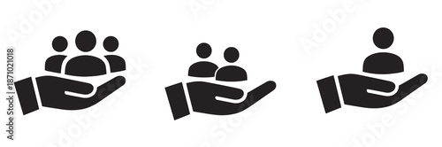Set of Hand Holding Human Icons symbolizing care, protection, and support for individuals