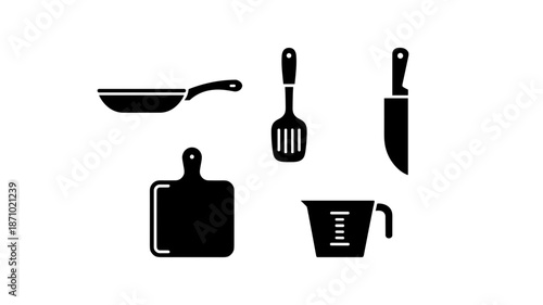 Black kitchen utensil icons set