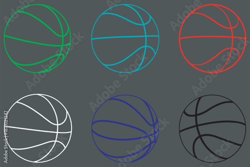 Collection of colorful basketball outlines on a dark gray background