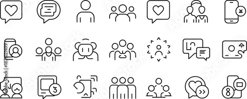 Ultimate Set of 20 High-Quality Social Media Icons for Digital Communication, Networking, Messaging, and Online Interaction – Perfect for Adobe Stock flat vector illustration