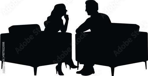 Silhouette of Couples Sitting Face to Face in the Living Room