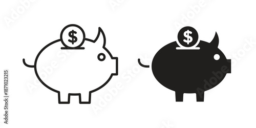Piggy bank icons vector collection for web designs. flat icons