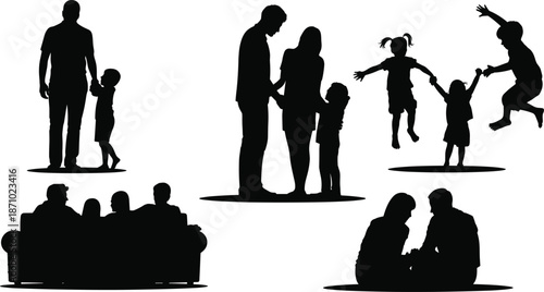 Heartwarming Silhouettes of Families Engaging in Various Activities, Emphasizing Bonding, Togetherness, Parenthood, and Childhood Moments - 