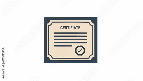Certificate Document with Check Mark and Text.