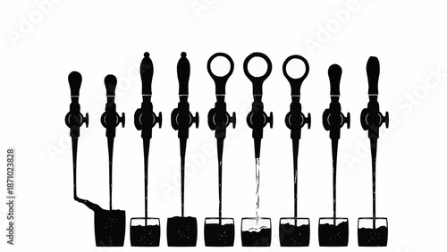 Collection of Beer Taps with Different Handles and Spouts.