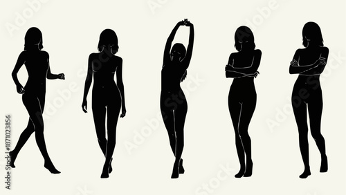 Five Silhouettes of Women in Different Poses.