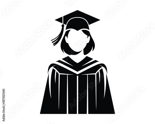 Graduate woman in cap and gown standing alone
