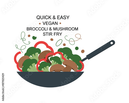 Vegan broccoli mushroom stir fry in a pan