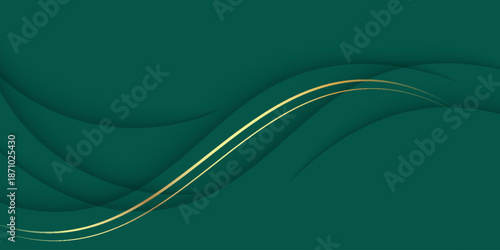 Abstract green background with luxurious and modern gold line decoration. Curved line design with smooth and modern shadow effect. EPS. 3