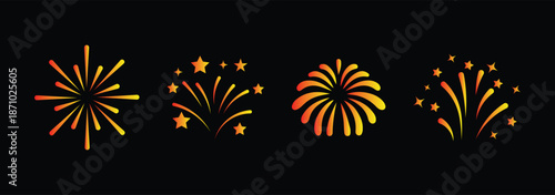 Fire works icon. Firework icon set. Fourth of July celebration symbol, Independence Day design element. Celebration banner elements design for Christmas, New year, Holiday, Anniversary, Party, Diwali 