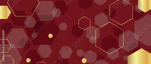 Red abstract background with overlapping hexagon shapes decoration. Luxurious and modern hexagon line design for cover, banner, brochure, marketing and website. VOL. 2
