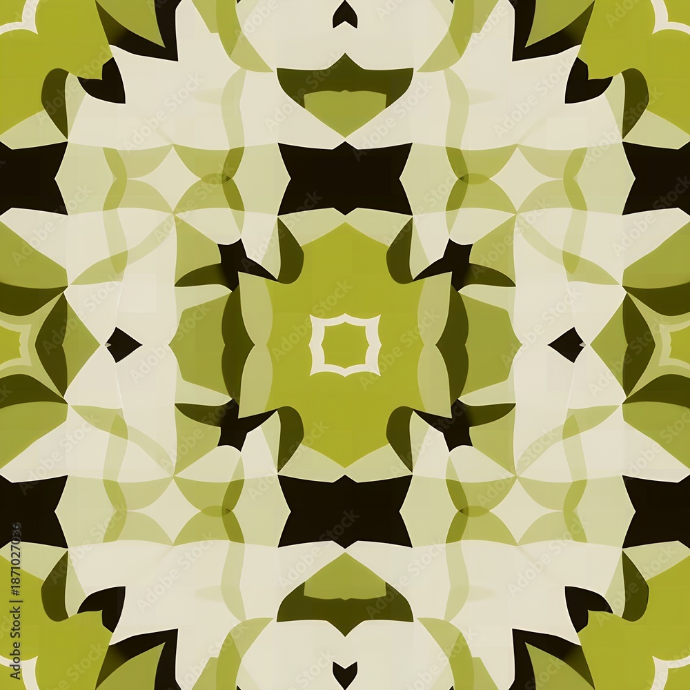 Obraz premium Abstract geometric pattern with shades of green off white and dark brown offwhite