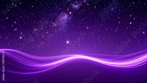 Purple starry sky with flowing light waves
