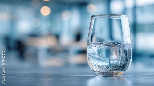 Wallpaper Mural Clear Water Glass on Table with Blurred Background and Natural Light Reflection Torontodigital.ca