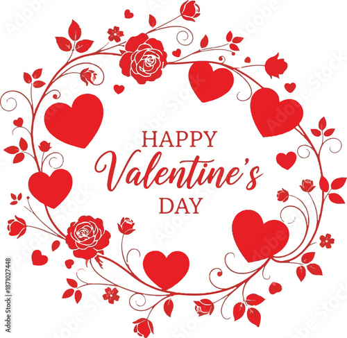 Valentine's day greeting with hearts and flowers
