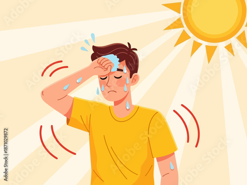 Man suffering from heat stress or heat stroke on a sunny day