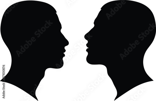 Optical illusion silhouette showing two human profiles and a vase, symbolizing perception, duality, and cognitive visual interpretation