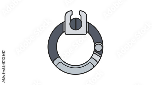 Vector icon of a sturdy grey carabiner, ideal for outdoor adventures and secure fastening