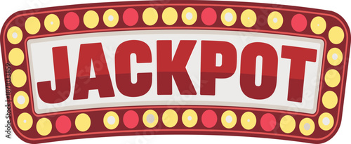 Jackpot casino sign illustration, retro illuminated marquee banner, gambling win concept, vintage Las Vegas style, colorful vector isolated white background