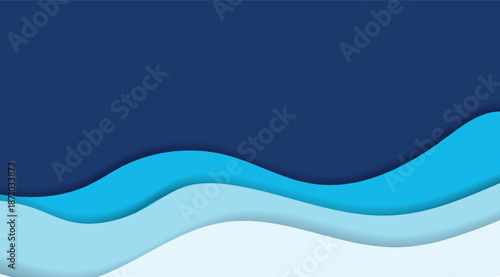 Abstract blue layered waves with gradient shades creating a modern paper cut style background design