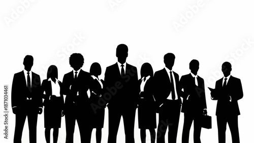 Diverse group of business professionals standing together in silhouette.