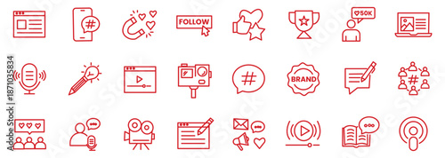 Content creator icon set. Editable line icons. Vector illustration.